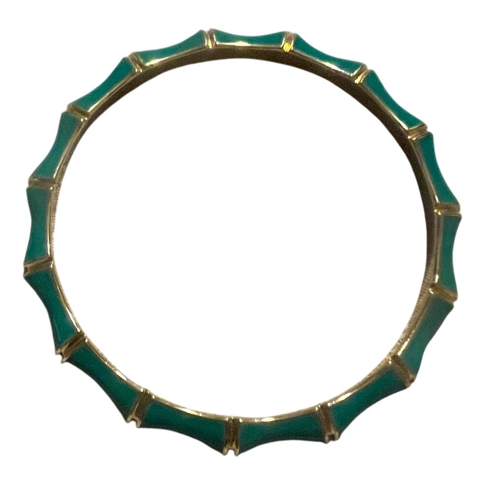 Vintage Stella & Dot Women's Cream Enamel Bamboo Bangle Bracelet Boho Retro Aqua